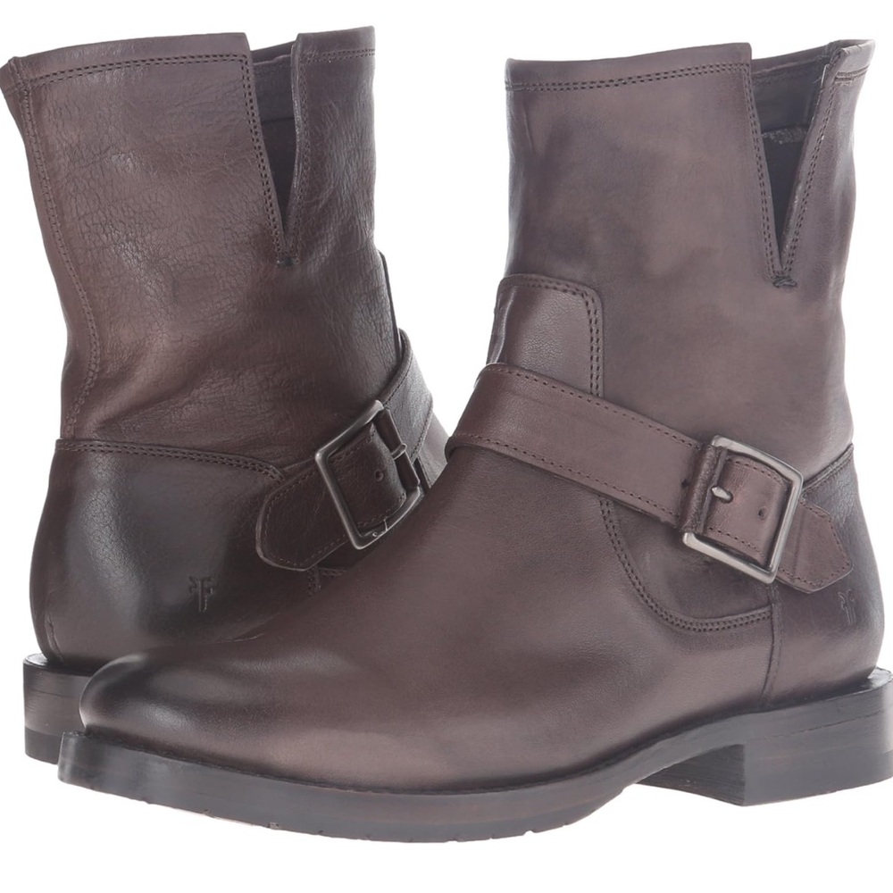 Frye Natalie Short Engineer Brown Leather Boots Size 10